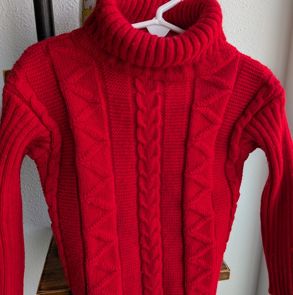 Mud Kingdom Red Cable Knit Turtleneck Sweater – Kids Size 120 (US 6/6X)
